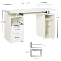 HOMCOM Multi-Function Computer Desk, Home Office Workstation with Keyboard Tray, Elevated Shelf, Sliding Scanner Shelf and CPU Stand, 47.25 x 21.75 Inch, White(m-3)