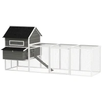 PawHut 137" Wooden Chicken Coop for 4-6 Chickens, Backyard, Dark Gray(m-13)