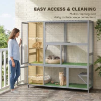 PawHut Catio Outdoor Cat Enclosure, 77" H Wooden Cat House with Weatherproof Roof, Platforms and Scratching Post(m-7)