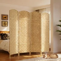 HOMCOM Folding Room Divider Screen 4 Panel 6' Tall Privacy Screen Freestanding Wood Partition for Home Office, Nature Wood(m-8)