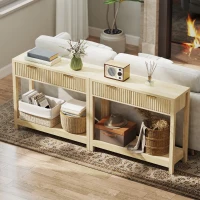HOMCOM 35" Console Table with Storage, Narrow Entryway Table with Fluted Panel Drawers and Shelf for Hallway, Natural(m-9)
