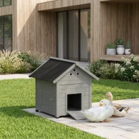 PawHut Duck Coop, Wooden Duck House with Openable Roof & Double Doors, Light Gray(m-10)