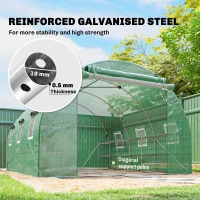 Outsunny 10'x11'x6' Walk-in Tunnel Greenhouse with Shelves, Mesh Door and Windows, Hoop House Greenhouse with PE Cover, Green(m-5)
