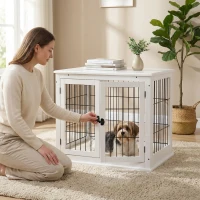 PawHut Dog Crate Furniture, 32" Small Dog Cage End Table with 2 Doors, Lockable Door, Puppy Kennel Indoor, White(m-5)