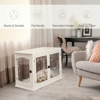 PawHut Dog Crate Furniture, 32" Small Dog Cage End Table with 2 Doors, Lockable Door, Puppy Kennel Indoor, White(m-4)