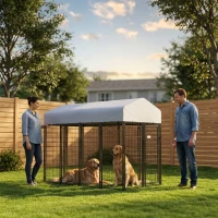PawHut Outdoor Dog Kennel with Two-Room Design, Water-Resistant & Sun-Proof Cover, for S, M, L Dogs, 8' x 4' x 6'(m-10)