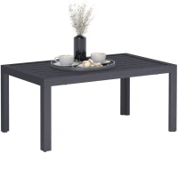 Outsunny Outdoor Coffee Table, Rectangular Patio Table with Steel Frame and Slat Tabletop for Garden, Balcony, Grey(m-11)