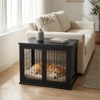 PawHut Dog Crate Furniture, 32" Small Dog Cage End Table with 2 Doors, Lockable Door, Puppy Kennel Indoor, Black(m-2)