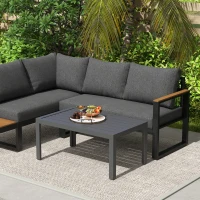 Outsunny Outdoor Coffee Table, Rectangular Patio Table with Steel Frame and Slat Tabletop for Garden, Balcony, Grey(m-10)