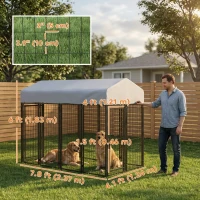 PawHut Outdoor Dog Kennel with Two-Room Design, Water-Resistant & Sun-Proof Cover, for S, M, L Dogs, 8' x 4' x 6'(m-3)