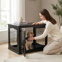 PawHut Dog Crate Furniture, 32" Small Dog Cage End Table with 2 Doors, Lockable Door, Puppy Kennel Indoor, Black(m-9)