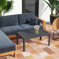 Outsunny Outdoor Coffee Table, Rectangular Patio Table with Steel Frame and Slat Tabletop for Garden, Balcony, Grey(m-7)