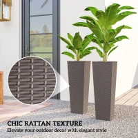 Outsunny 32 Inch Tall Planters for Outdoor Plants, Set of 2 Plastic Flower Pots with Drainage Holes, Brown(m-5)