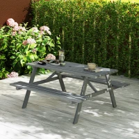 Outsunny Wood Picnic Table, Camping Table and Bench Set with Umbrella Hole for Outdoor, Garden, Patio, Backyard, Grey(m-8)