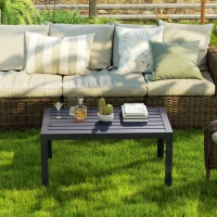 Outsunny Outdoor Coffee Table, Rectangular Patio Table with Steel Frame and Slat Tabletop for Garden, Balcony, Grey(m-9)