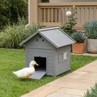 PawHut Duck Coop, Wooden Duck House with Openable Roof & Double Doors, Light Gray(m-2)