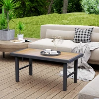Outsunny Outdoor Side Table with SPC Woodgrain Tabletop, Metal Patio Coffee Table for Outside Garden, Brown(m-1)