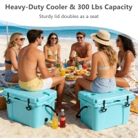 25QT Portable Insulated Hard Cooler with 5-7 Day Ice Retention, Camping Cooler Box for Outdoor Use, 21.5″ L x 15.5″ W x 15.5″ H, Turquoise(m-4)
