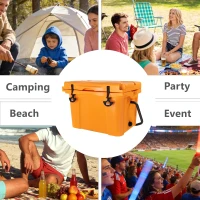 Insulated Portable Hard Cooler with Impact-Resistant Construction, Outdoor Ice Chest for Extended Travel, 21.5″ L x 15.5″ W x 15.5″ H, Orange(m-5)