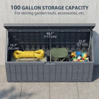 Outsunny 100 Gallon Resin Deck Box, Waterproof Lockable Outdoor Storage Box with Pneumatic Gas Rods, Side Handles(m-5)