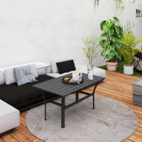 Outsunny Outdoor Side Table with Slatted Tabletop, Metal Patio Coffee Table for Garden, Balcony, Black(m-9)