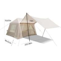 Inflatable 4-Season Camping Tent with Easy Setup, Windproof Family Tent with Skylight Top, 102.5″ L x 86.5″ W x 71″ H, Beige(m-3)