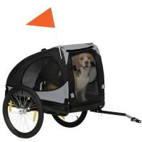 Aosom Dog Bike Trailer with Hitch Coupler, Quick Release Wheels, Reflectors, Flag for Medium Dogs, Black(m-11)
