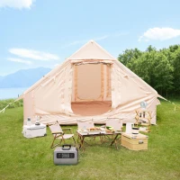 Waterproof Camping Tent with 3-5 Minute Hand Pump Setup, Sturdy Family Tent with Chimney Window, 118″ L x 82.5″ W x 78.5″ H, Beige(m-15)