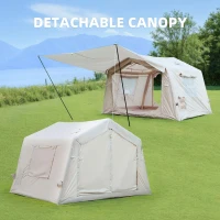4-Season Camping Tent with Extended Awning and Higher Sidewalls, Waterproof Family Tent with Dual Doors, 126″ L x 98.5″ W x 82.5″ H, Beige(m-4)