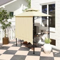 Outsunny 8' x 7.6' Grill Gazebo, Double Tiered Barbecue Grill Gazebo Shelter w/ Side Awning, 2 Side Shelves, 6 Hooks, Beige(m-9)