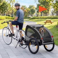 Aosom Dog Bike Trailer with Hitch Coupler, Quick Release Wheels, Reflectors, Flag for Medium Dogs, Black(m-1)