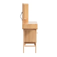 Modern Makeup Vanity Set with Rectangle Mirror and Drawers, Spacious Dressing Table Set for Bedroom, 35.5″ L x 15.5″ W x 29.5″ H, Oak(m-11)