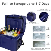 Insulated Portable Hard Cooler with Impact-Resistant Construction, Outdoor Ice Chest for Extended Travel, 21.5″ L x 15.5″ W x 15.5″ H, Blue(m-9)
