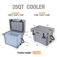 Insulated Portable Cooler with Impact-Resistant Hard Shell, Outdoor Ice Chest for Extended Travel, 21.5″ L x 15.5″ W x 15.5″ H, Grey(m-3)