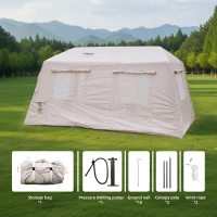 Modern Camping Tent with Quick-Inflate 2-Room Design, 4-Season Waterproof Family Tent with Hand Pump, 157.5″ L x 108″ W x 78.5″ H, Beige(m-6)