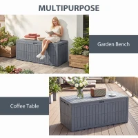 Outsunny 100 Gallon Resin Deck Box, Waterproof Lockable Outdoor Storage Box with Pneumatic Gas Rods, Side Handles(m-10)