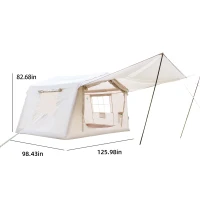4-Season Camping Tent with Extended Awning and Higher Sidewalls, Waterproof Family Tent with Dual Doors, 126″ L x 98.5″ W x 82.5″ H, Beige(m-3)
