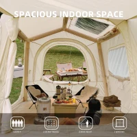 2-In-1 Inflatable Camping Tent with PU3000mm Waterproof, Sturdy Oxford Tent for 4-6 Person, 118″ L x 98.5″ W x 83″ H, Beige(m-9)