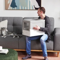 PawHut Top Entry Enclosed Kitty Litter Box with Scoop, Tray, Front Entry, Large Space, Foldable, Portable, Grey(m-10)