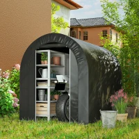 Outsunny 5' x 8' Outdoor Storage Shed, Heavy Duty Galvanized Steel Portable Shed for Bike, Motorcycle, Garden Tools, Black(m-1)