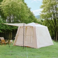 Inflatable Camping Tent with Easy-Setup Blow-Up Design, Waterproof Family Tent with Roll-Up Roof, 94.5″ L x 94.5″ W x 70″ H, Beige(m-1)