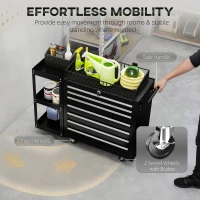 HOMCOM 7-Drawer Rolling Tool Chest with Detachable Side Shelf, Lockable Tool Cabinet Box Organizer with Wheels, Black(m-5)