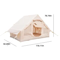 Waterproof Camping Tent with 3-5 Minute Hand Pump Setup, Sturdy Family Tent with Chimney Window, 118″ L x 82.5″ W x 78.5″ H, Beige(m-3)