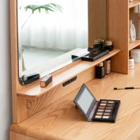 Modern Makeup Vanity Set with Rectangle Mirror and Drawers, Spacious Dressing Table Set for Bedroom, 35.5″ L x 15.5″ W x 29.5″ H, Oak(m-6)