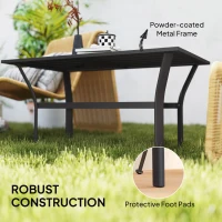 Outsunny Outdoor Side Table with Slatted Tabletop, Metal Patio Coffee Table for Garden, Balcony, Black(m-5)
