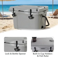 Insulated Portable Cooler with Impact-Resistant Hard Shell, Outdoor Ice Chest for Extended Travel, 21.5″ L x 15.5″ W x 15.5″ H, Grey(m-7)