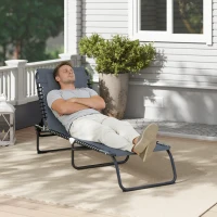 Outsunny Folding Chaise Lounge Pool Chair with 4-Position Reclining Back, Breathable Mesh & Bungee Seat, Gray(m-18)