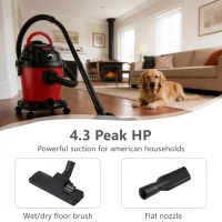 5-Gallon Wet/Dry Shop Vacuum with Stepless Speed Control, 3-In-1 Cleaner with Tower-Buckle Lock, 14″ L x 14″ W x 17.5″ H, Black+Red(m-9)