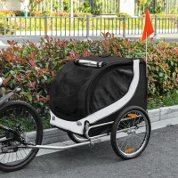 Aosom Dog Bike Trailer, Pet Cart Bicycle, Wagon Cargo Carrier Attachment with Hitch, Reflectors, Flag for Small Medium Dogs, Pet Wheelchair for Travelling, White(m-8)