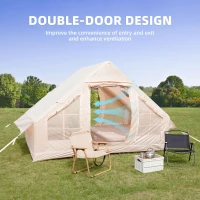 Waterproof Camping Tent with 3-5 Minute Hand Pump Setup, Sturdy Family Tent with Chimney Window, 118″ L x 82.5″ W x 78.5″ H, Beige(m-4)